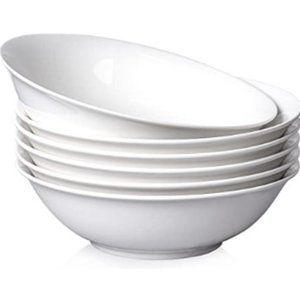 Set of 6 - 9" Ceramic Salad Bowls - Pasta Bowls - Serving Bowls (45 oz - White)